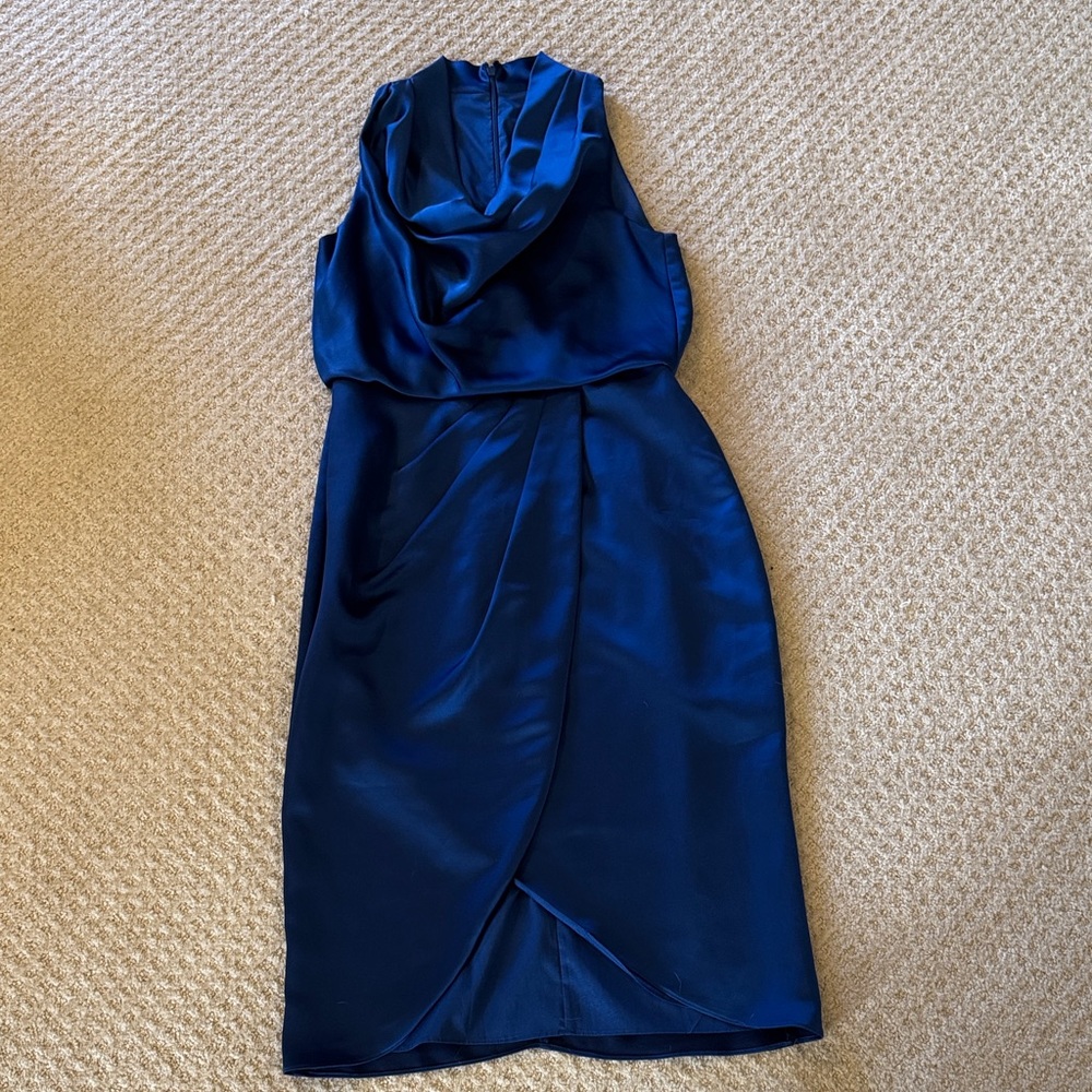 Aidan Mattox Midnight Blue Draped Midi Dress